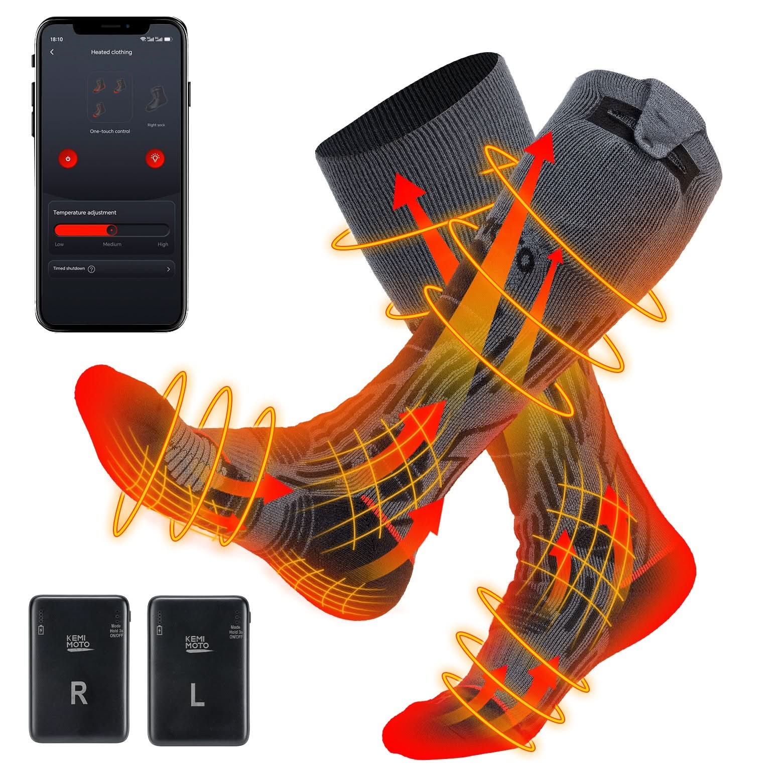 KEMIMOTO Calze Riscaldate 3 Zone Lana App Control 5V