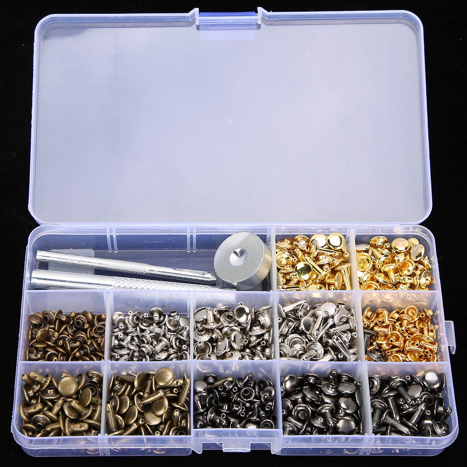 Kuuleyn Kit Rivetti Pelle 360 Pezzi 6/8/12mm 4 Colori