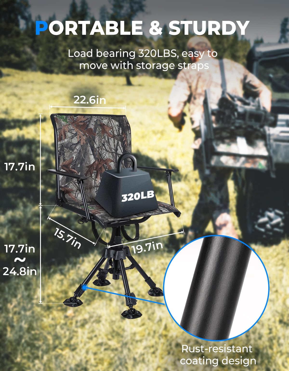 Kemimoto sedia da caccia girevole 360 mimetica 145 kg