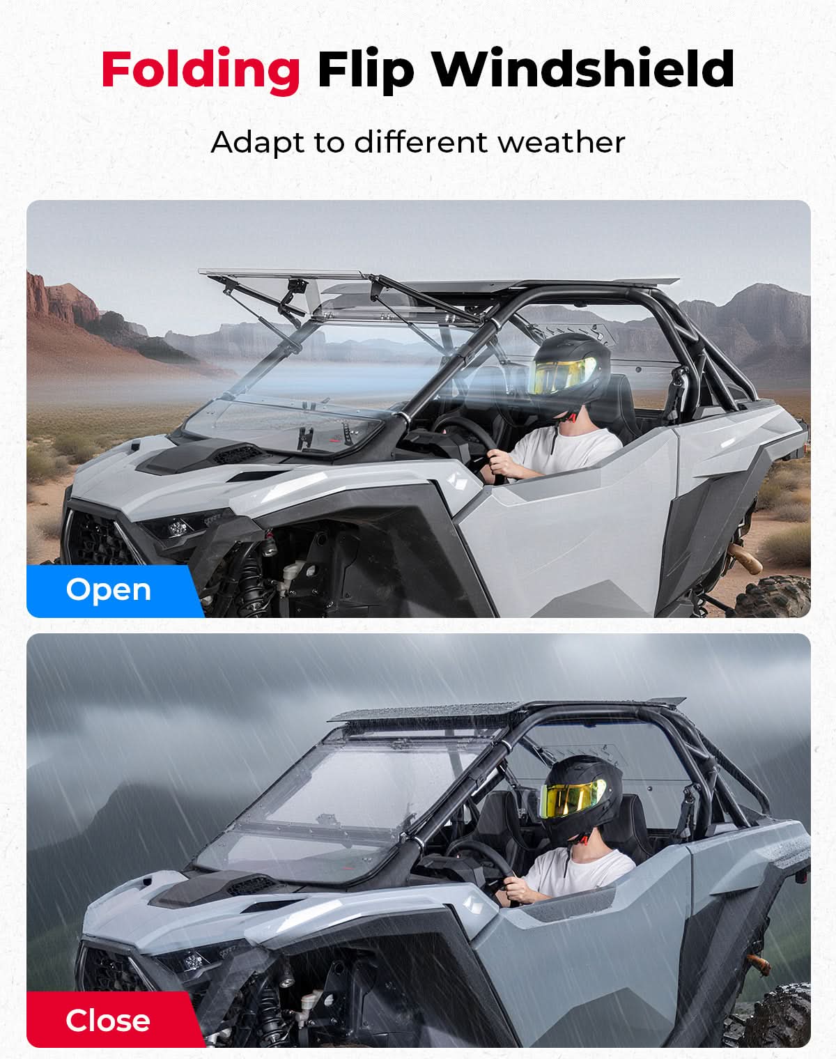 KEMIMOTO RZR PRO Flip 3-in-1 parabrezza Polaris RZR PRO antipolvere