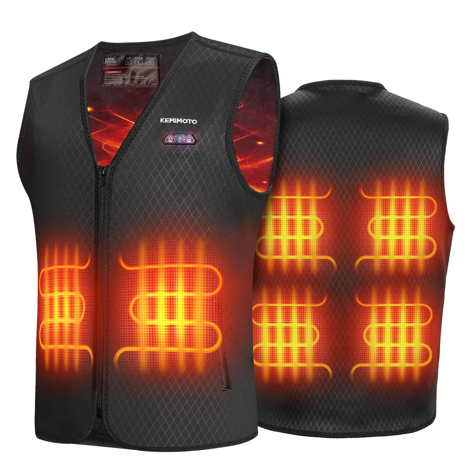 KEMIMOTO Gilet Riscaldato Uomo Nero 6 Zone