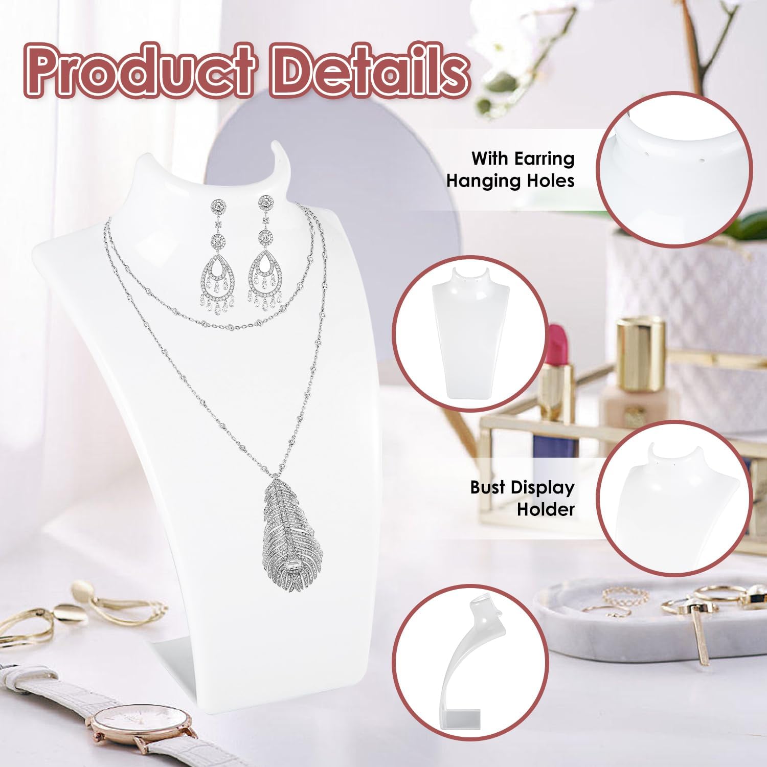 Hapivida Busto espositore collane acrilico bianco set 2 pezzi