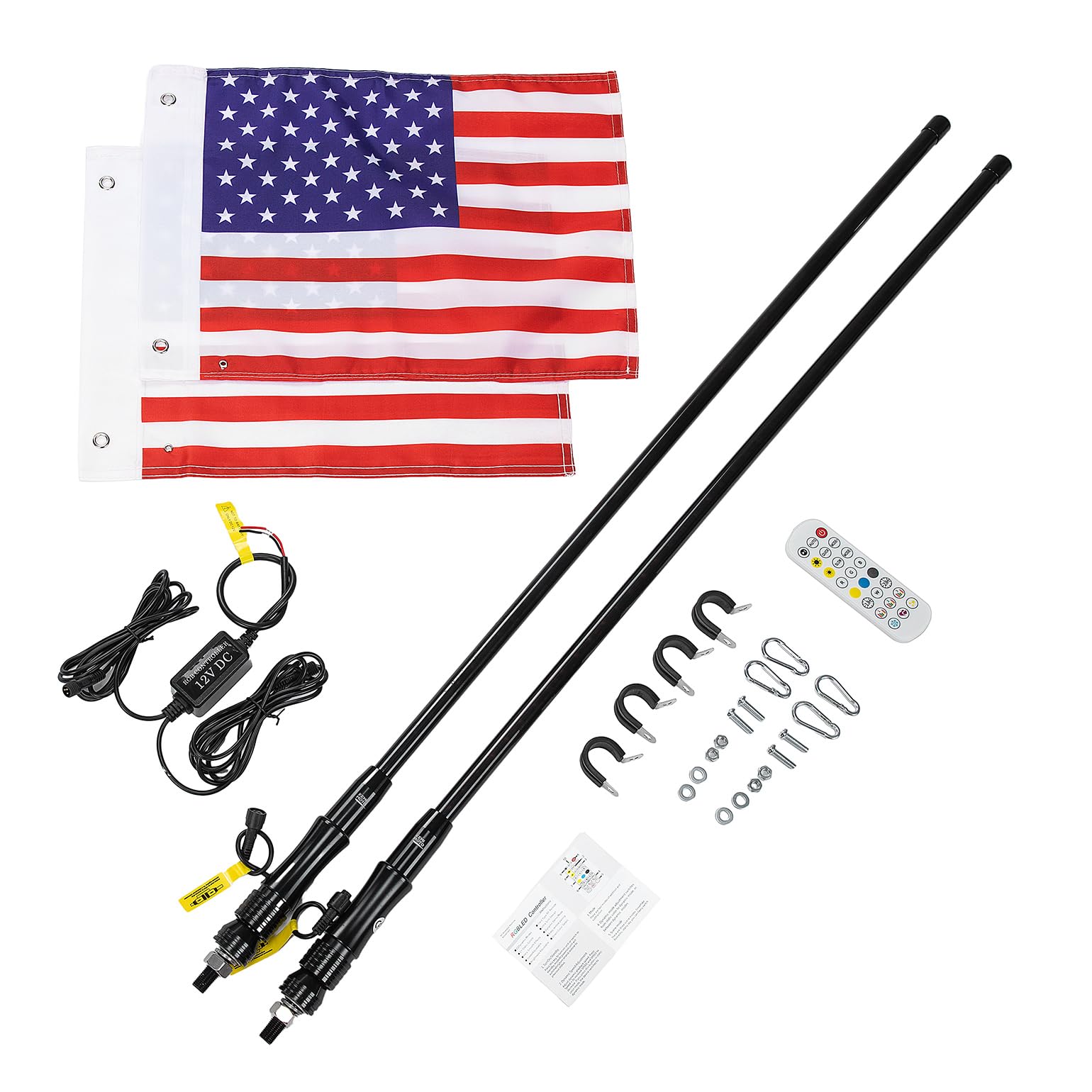 KEMIMOTO Frusta LED 4FT Nera 2 Pezzi con Telecomando RF IP67