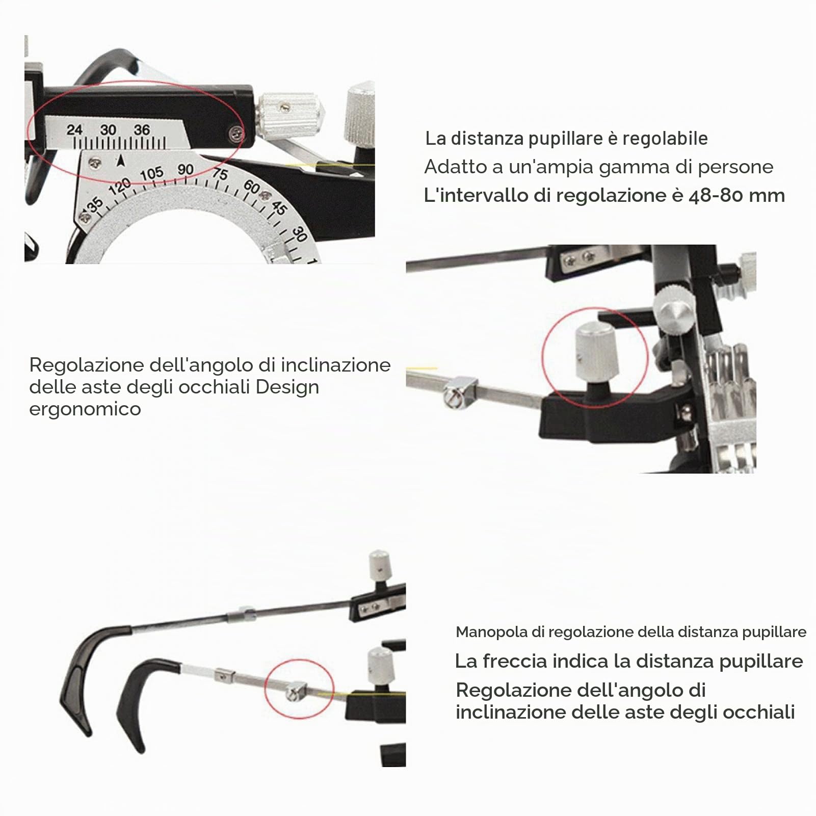 Kuuleyn montatura prova lenti optometria PD 48-80 mm 4 lenti