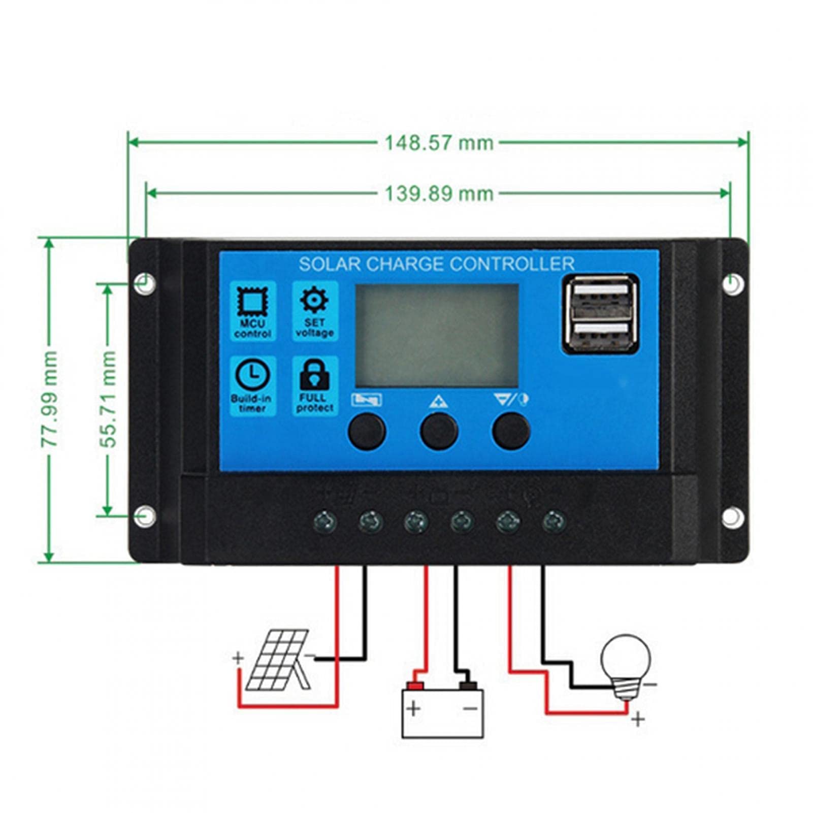 Kuuleyn Regolatore Carica Solare PWM 30A LCD USB 12V 24V