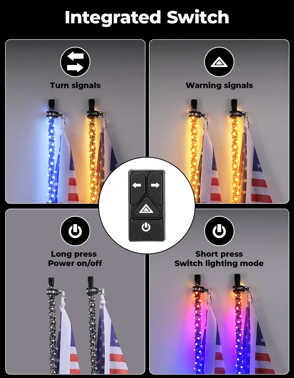 KEMIMOTO 3FT kit whip lights + rock lights LED IP67