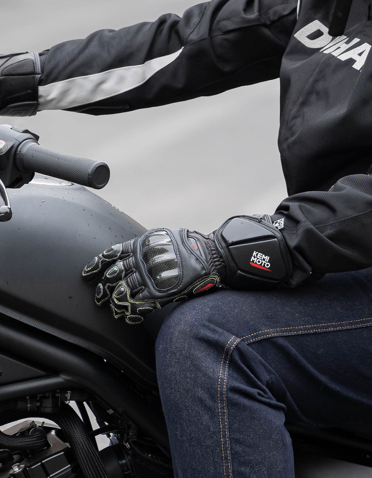 KEMIMOTO Guanti Moto Pelle Neri Touchscreen Carbonio