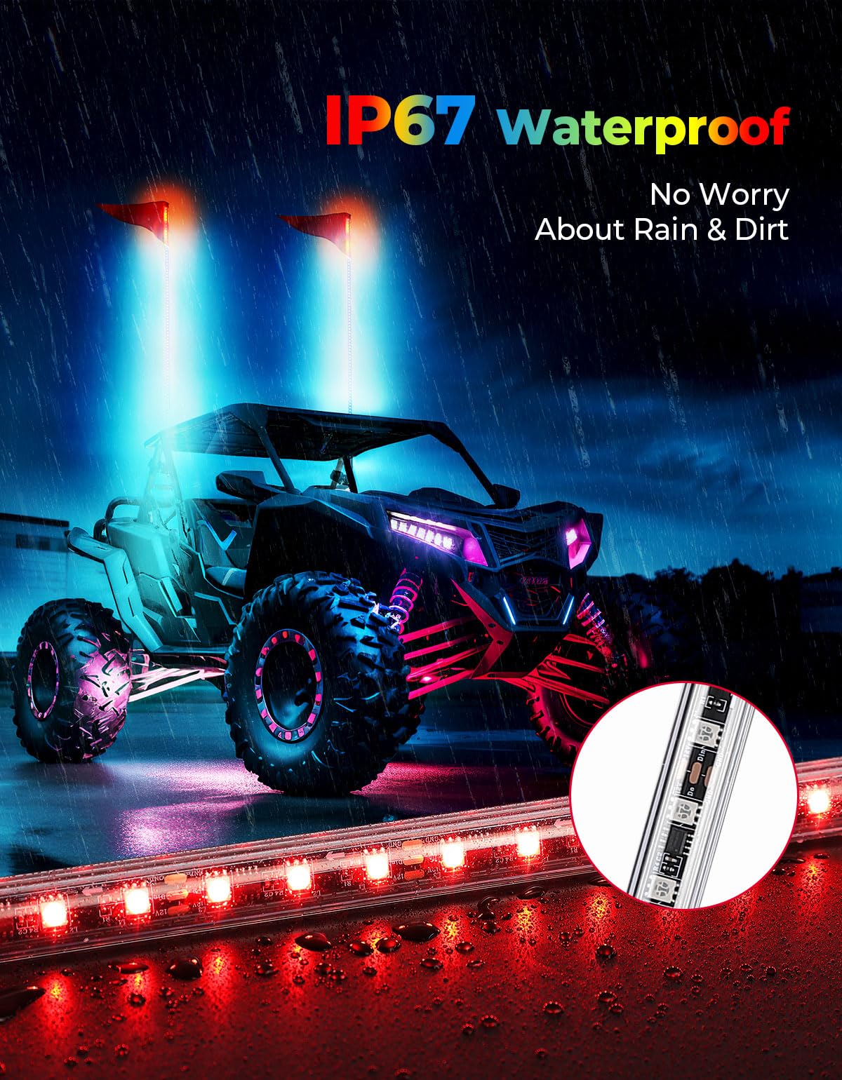 KEMIMOTO Whip Lights LED 5FT UTV 2Pcs con Molle RGB