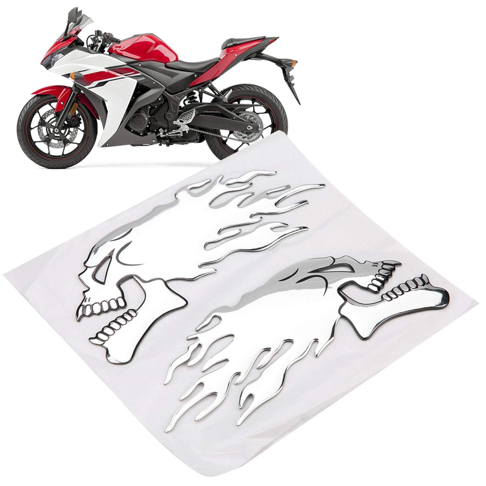 Kuuleyn sticker moto teschio 3D argento 2 pezzi gomma