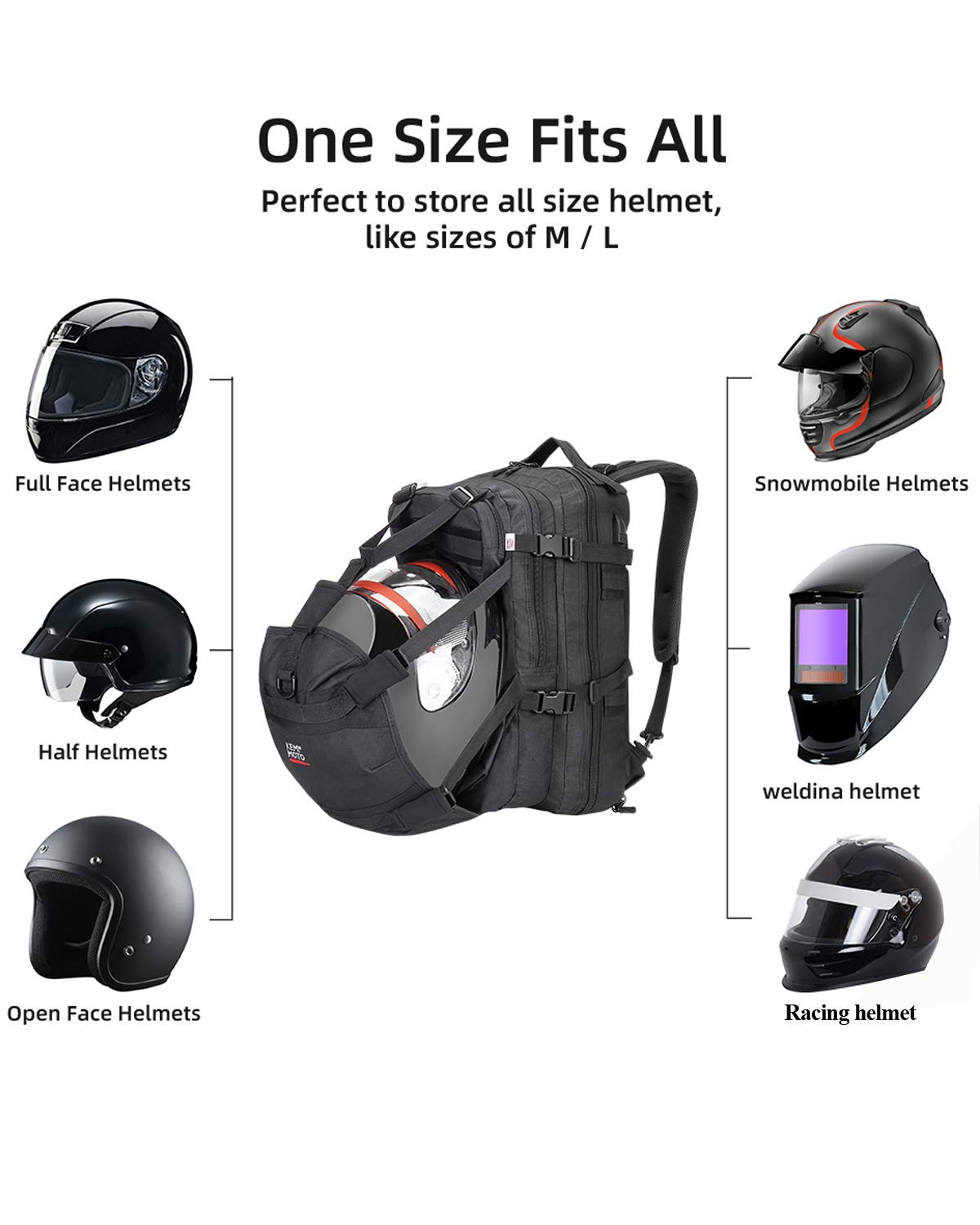KEMIMOTO F1111 zaino casco moto 37L con USB