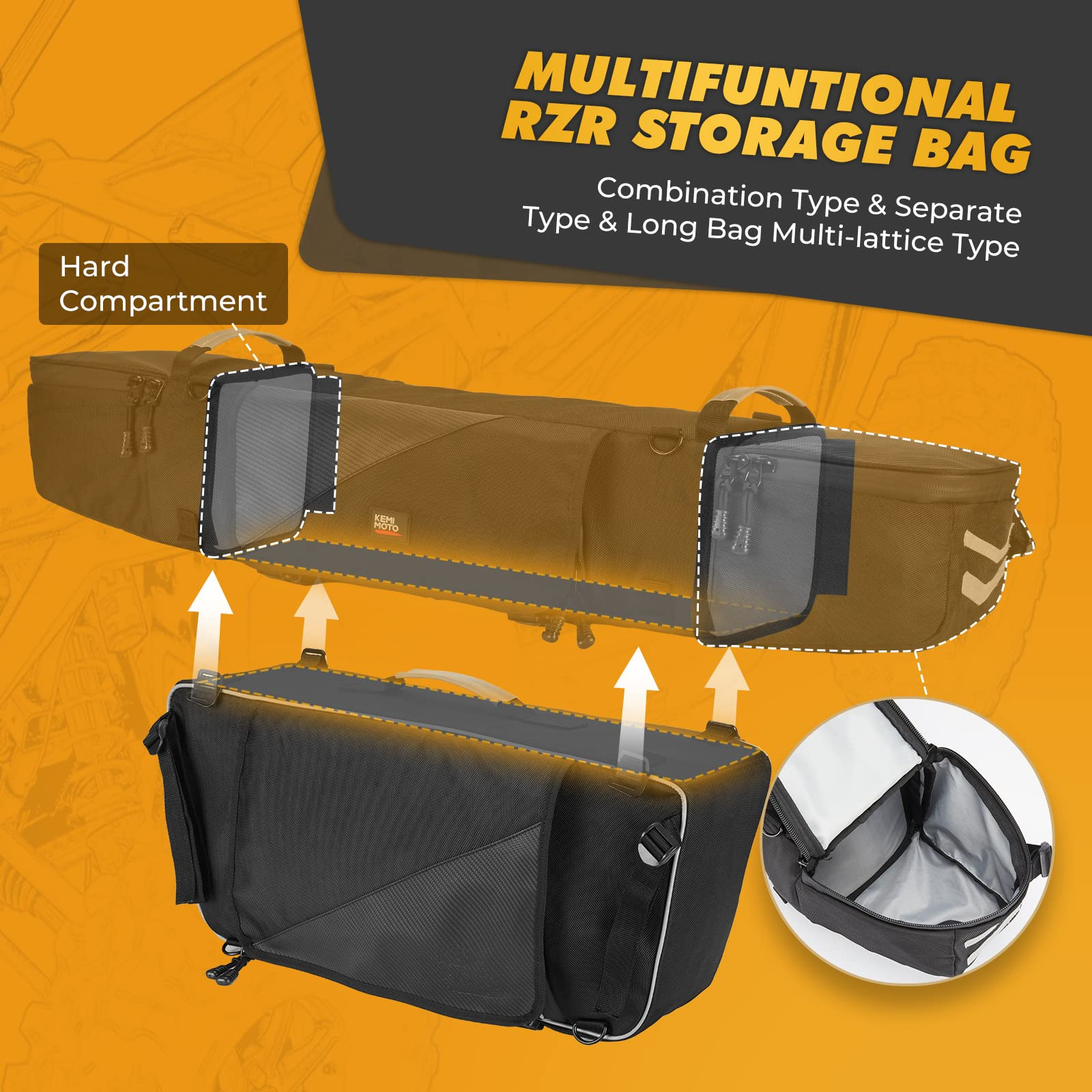 KEMIMOTO Borsa Posteriore 51L per Polaris RZR XP 1000 Impermeabile