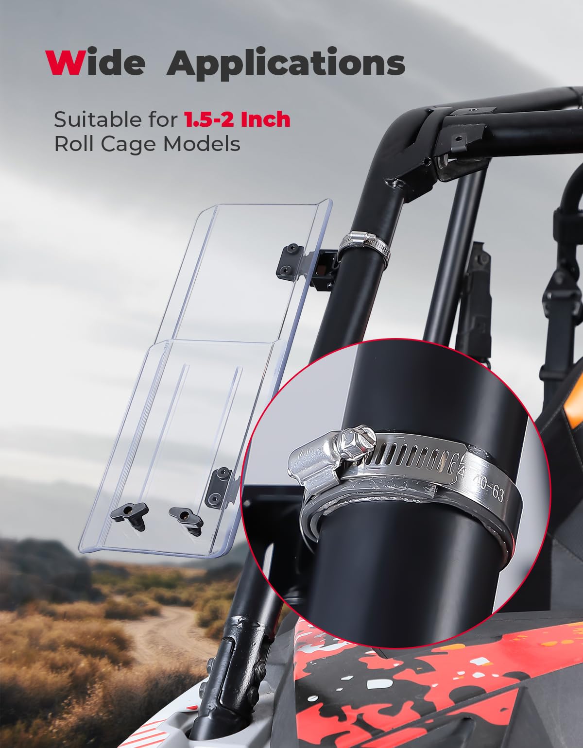 KEMIMOTO UTV deflettori aria laterali 2 pezzi 38-56 mm