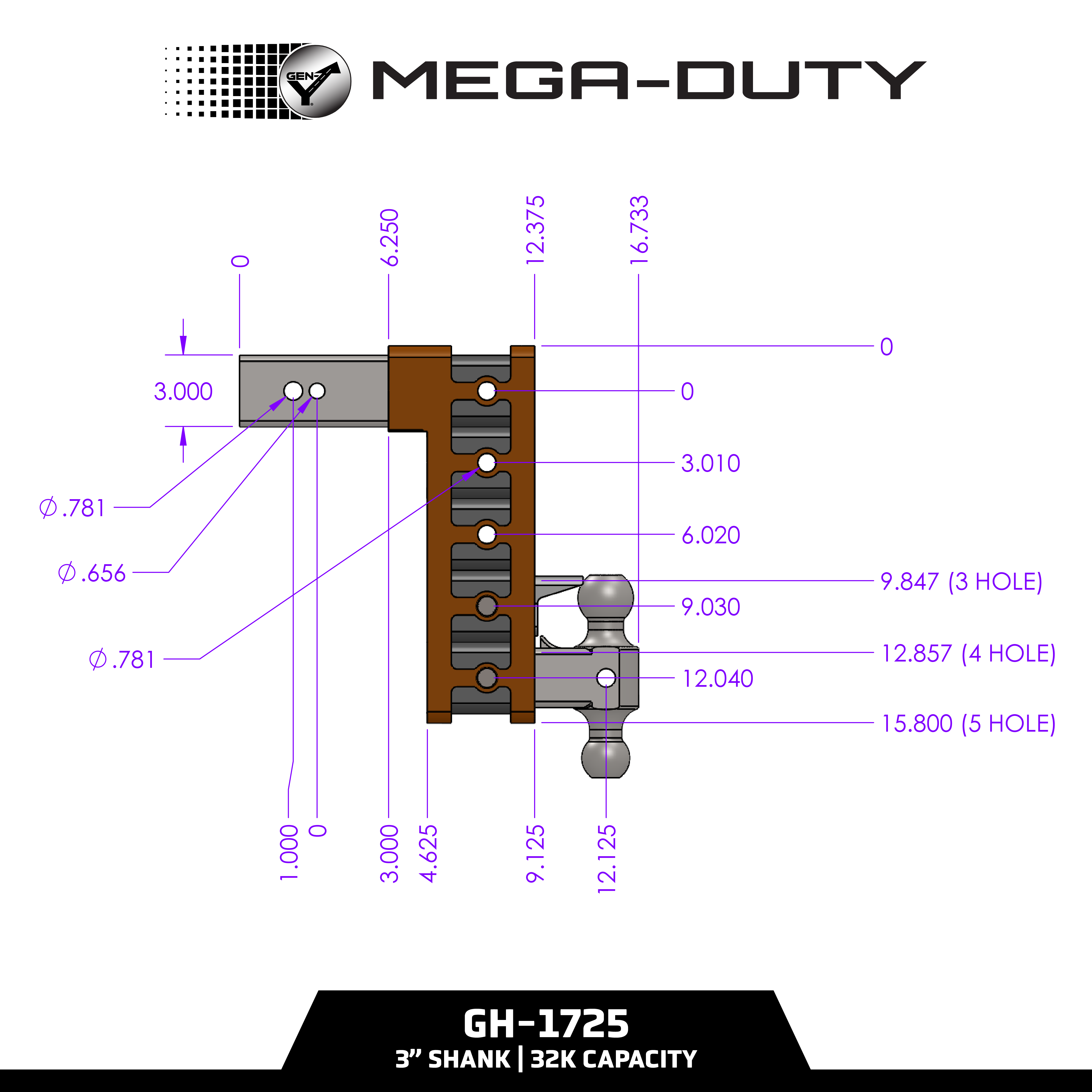 GEN-Y Hitch MEGA-DUTY 32K gancio traino 2,5" acciaio