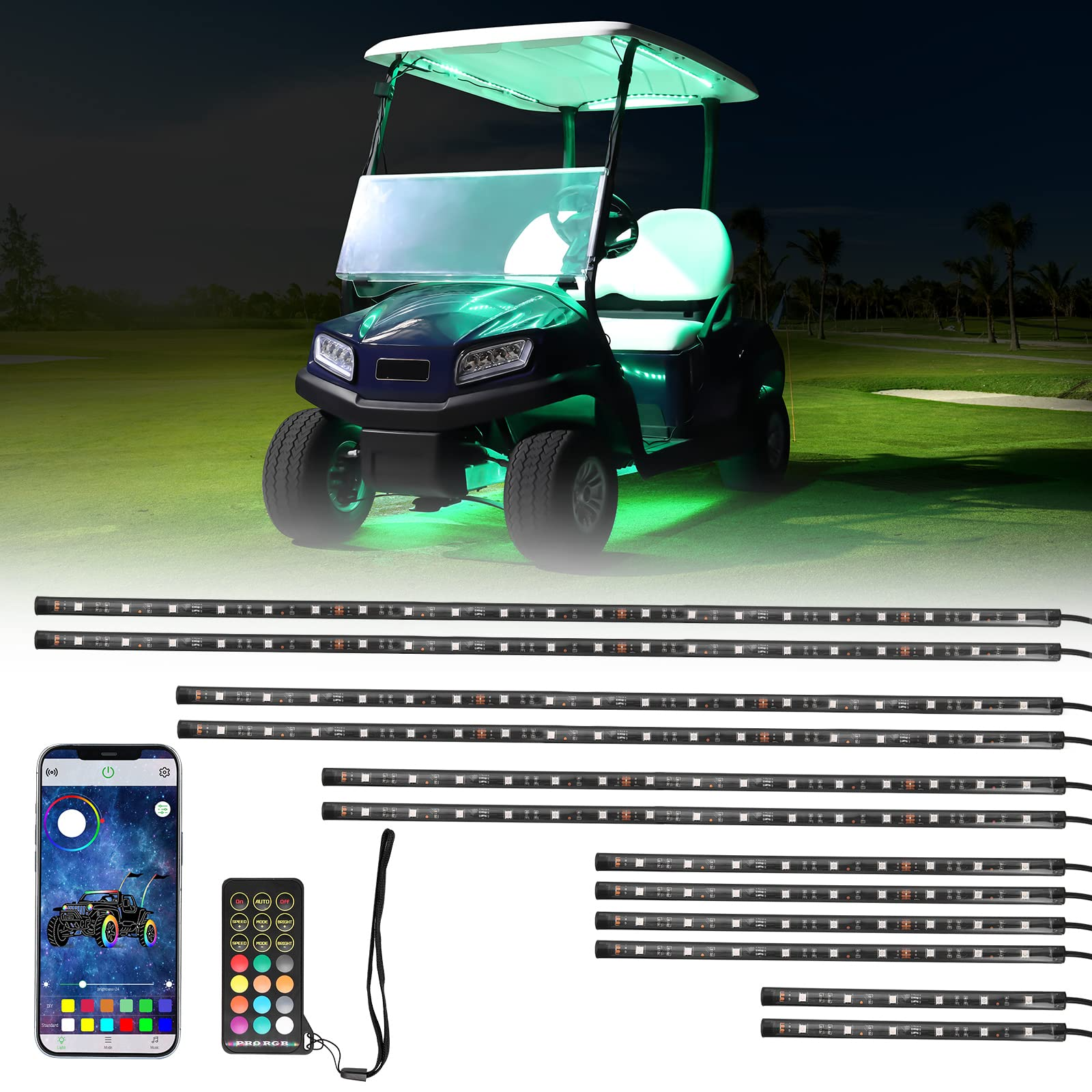 KEMIMOTO Kit Luci LED Sottoscocca Golf Cart 12V 12 Pezzi RGB