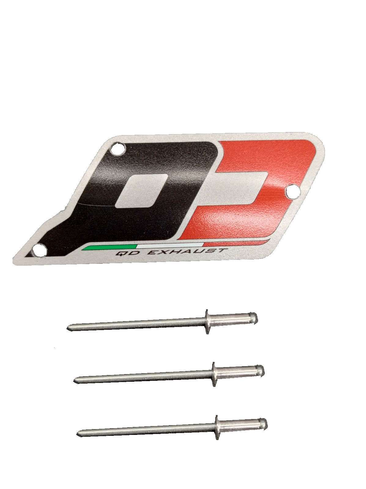 QD Exhaust targhetta logo 64.9x26.45 stampa 4 colori rivettare