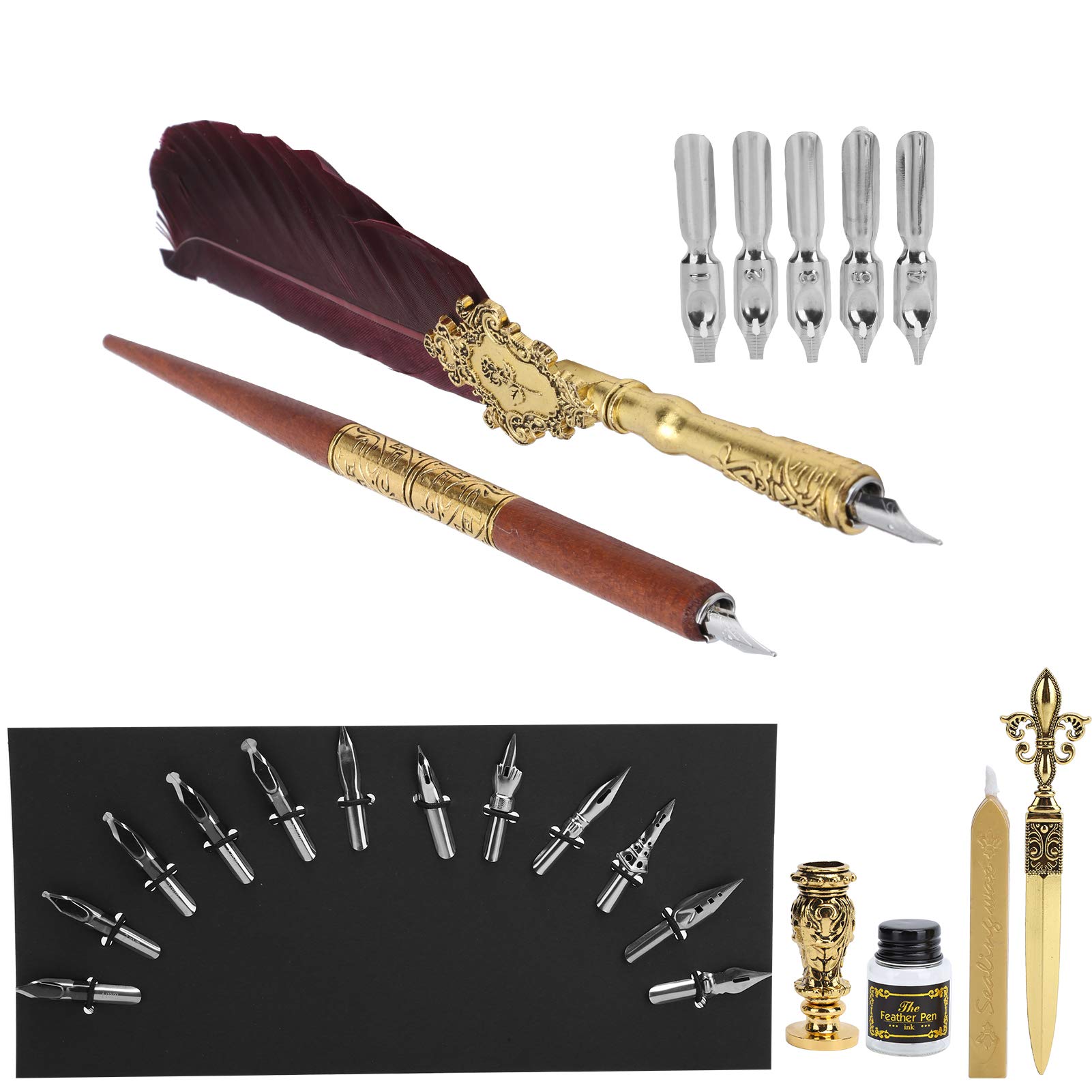 Kuuleyn Set Penna a Piuma Calligrafia blu-rosso con inchiostro