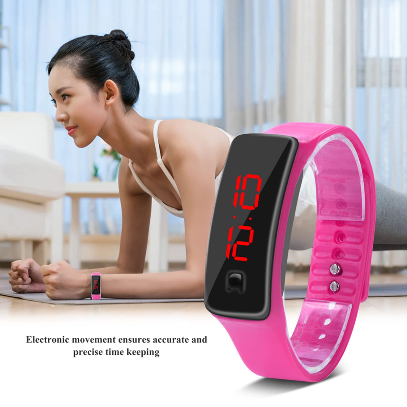 Kuuleyn Orologio LED Sport Silicone Rosa 12 Ore