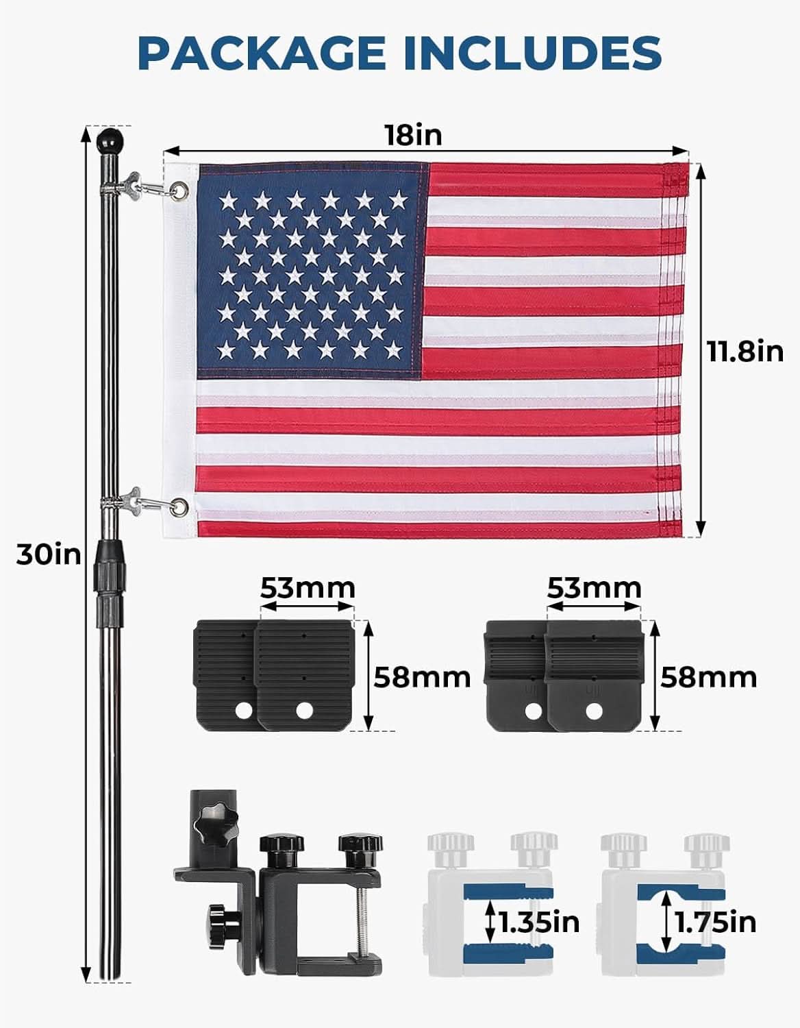 Kemimoto kit asta bandiera barca 2pz bandiera USA e supporto