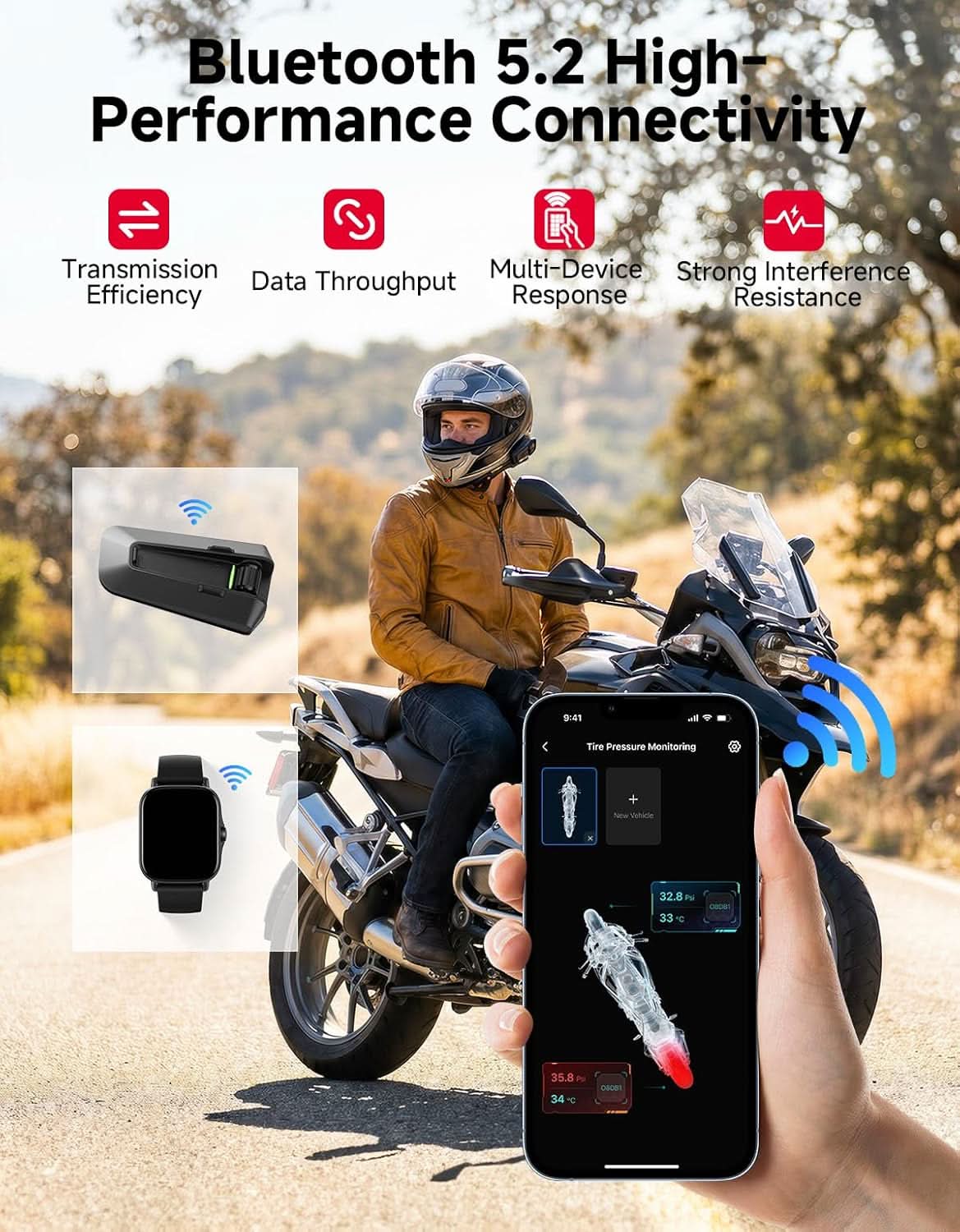 KEMIMOTO TPMS sensori pressione Bluetooth moto IP67