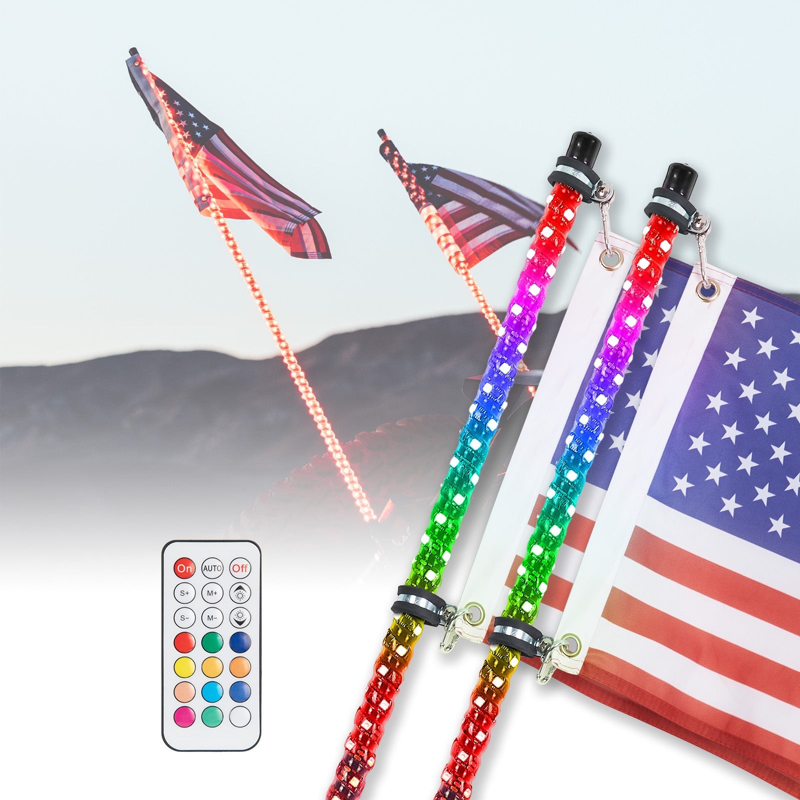 KEMIMOTO Whip Light spirale 4FT luci LED 2 pezzi 366 colori