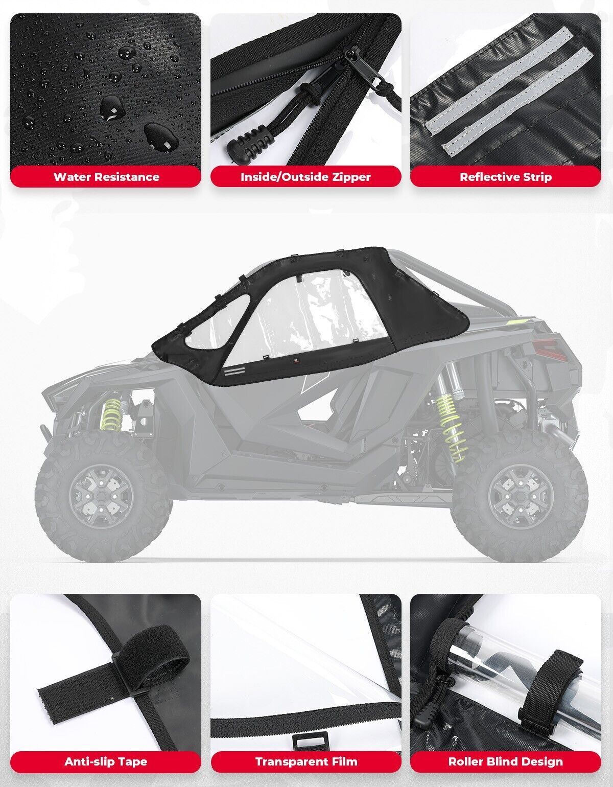 Kemimoto RZR PRO XP porte superiori morbide coppia nere antipioggia