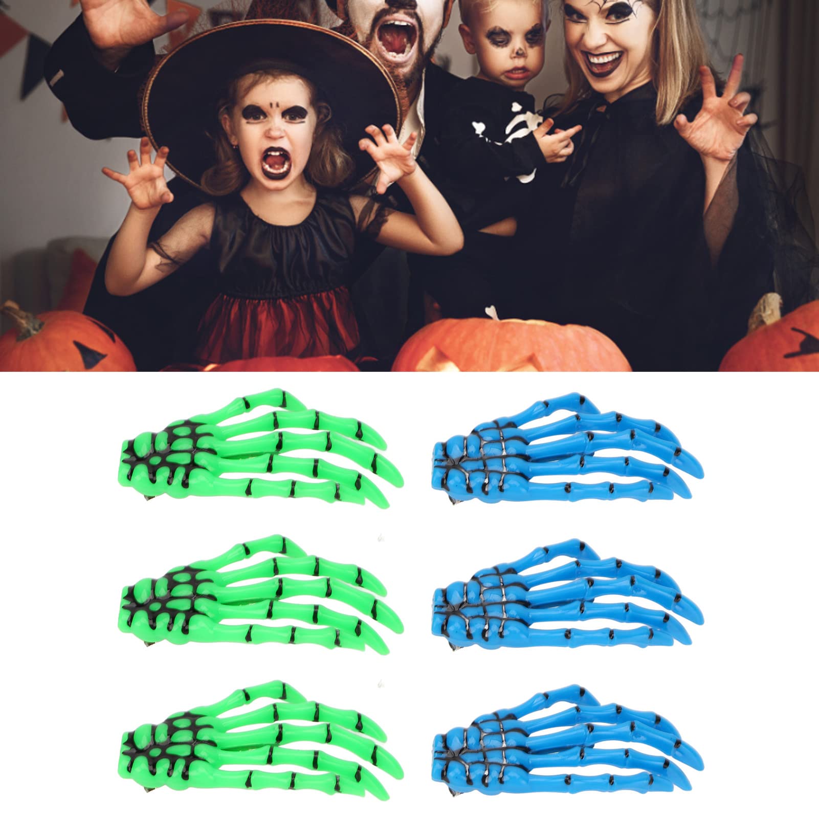 Kuuleyn Halloween fermagli capelli scheletro 6 pezzi blu verde