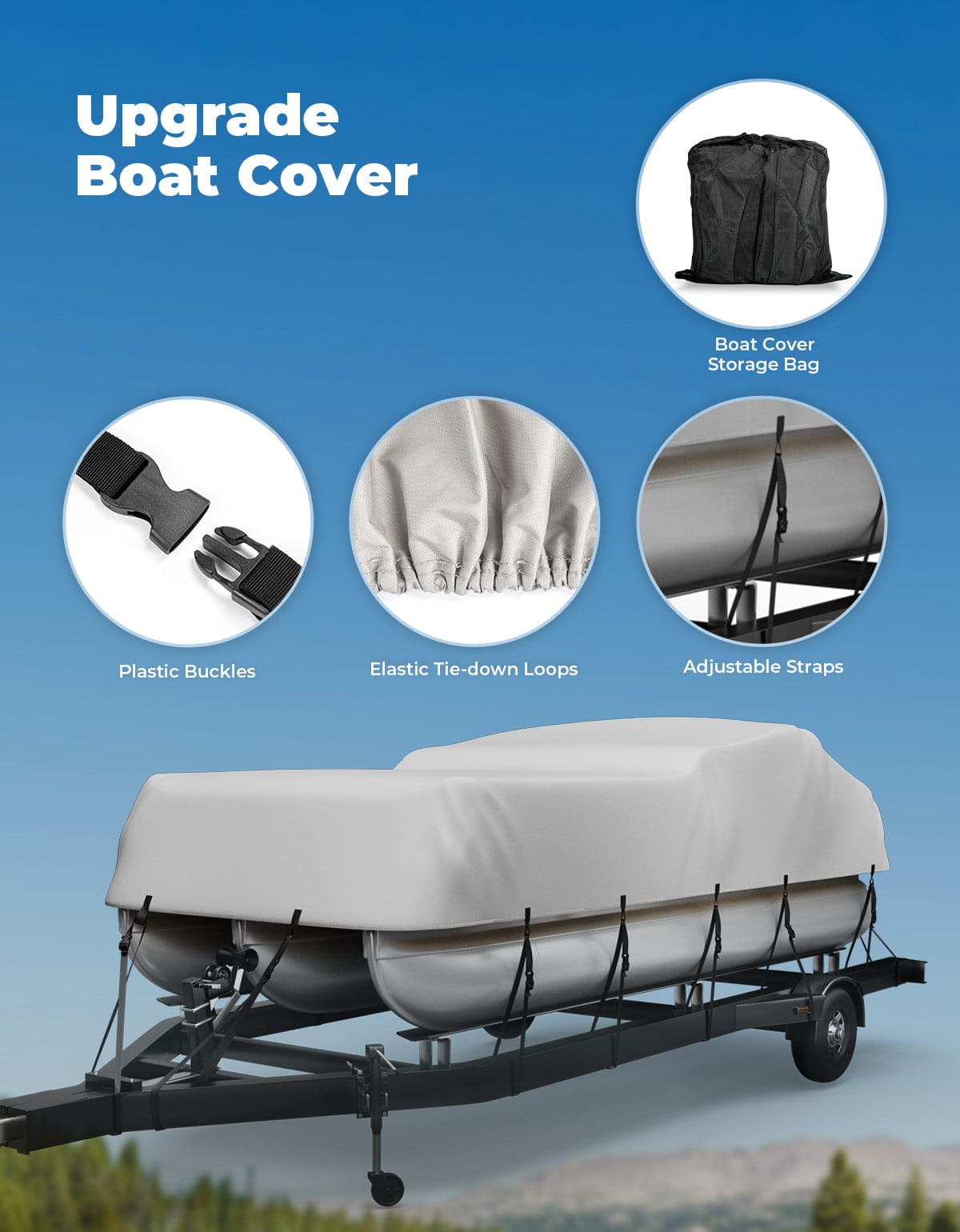 Kemimoto telo barca pontoon grigio 600D 21-24 ft impermeabile