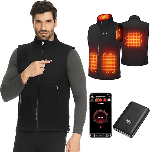 KEMIMOTO gilet riscaldato uomo APP 4 zone antivento