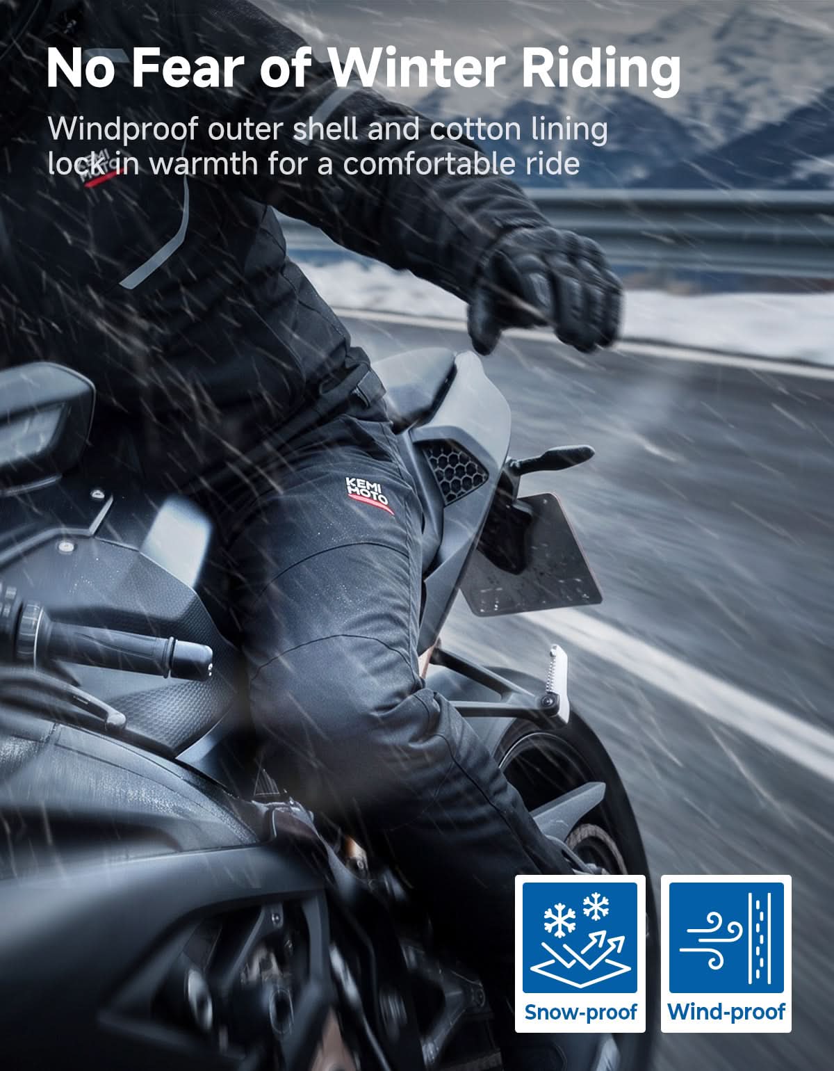 KEMIMOTO Quick-Off pantaloni moto invernali antivento CE