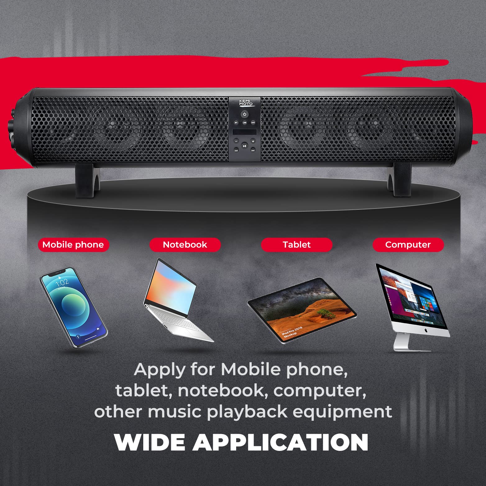 KEMIMOTO 28" soundbar bluetooth UTV 6 altoparlanti 500W