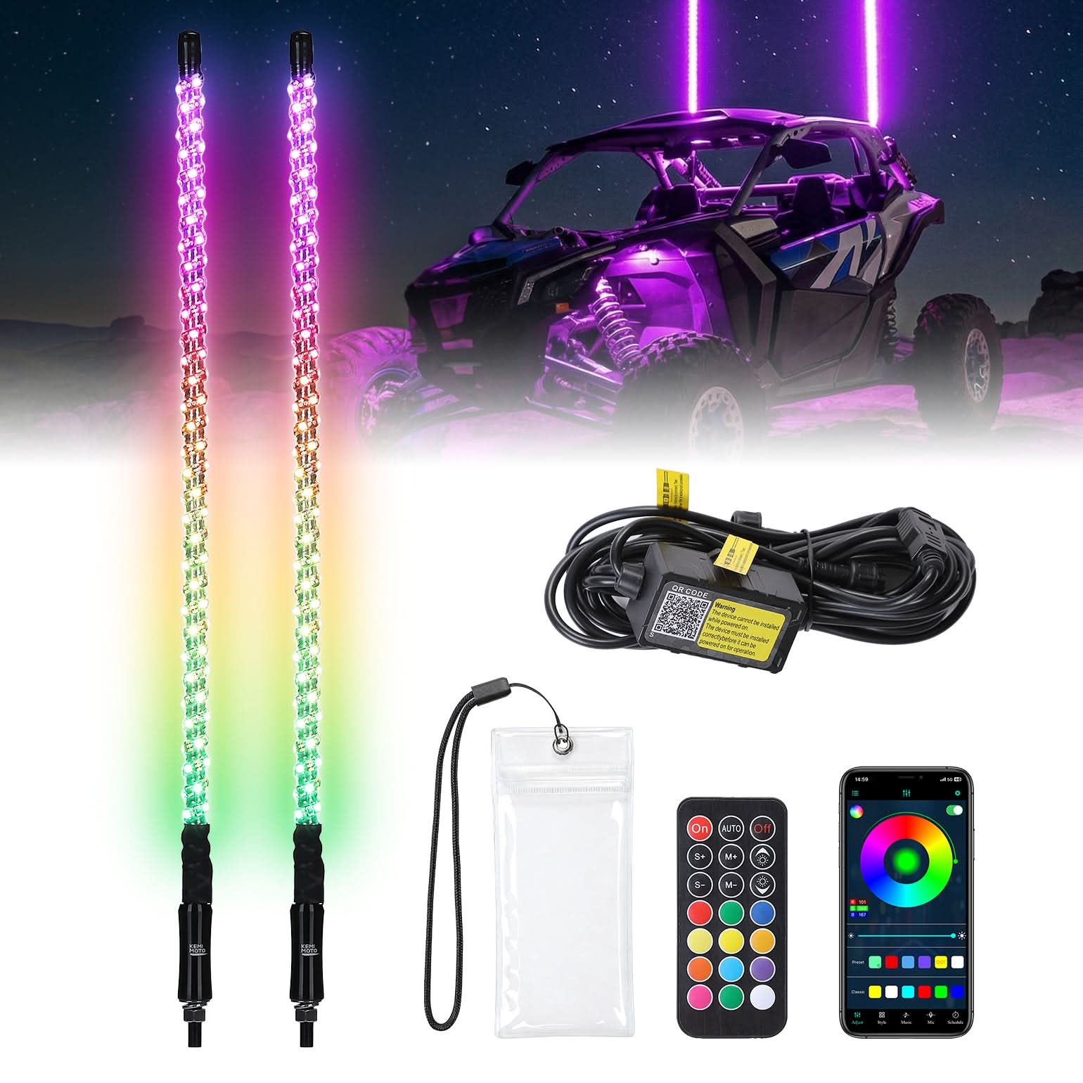 KEMIMOTO UTV fruste LED RGB 3FT 2 pezzi 12V