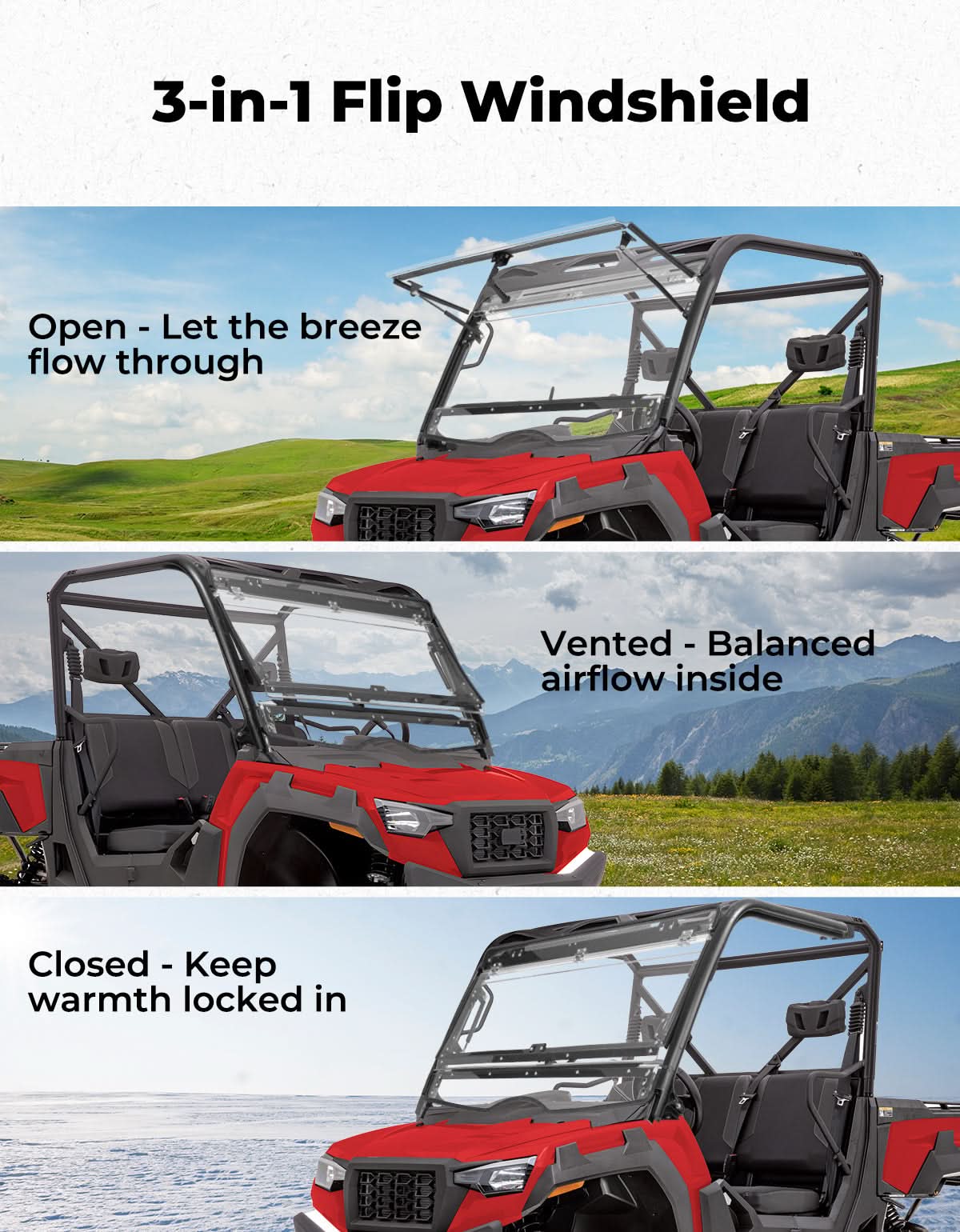 Kemimoto Tracker 800SX parabrezza anteriore ribaltabile 3 in 1