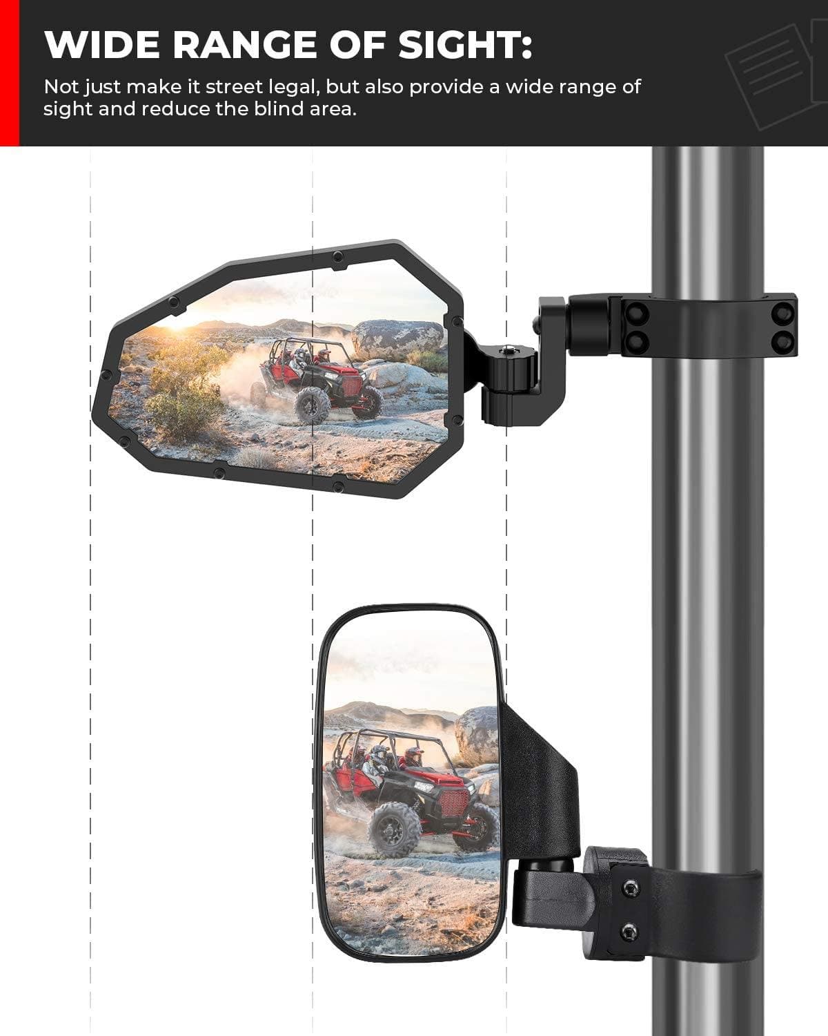 KEMIMOTO FTVMI039BK Specchietti UTV Neri Coppia Pieghevoli