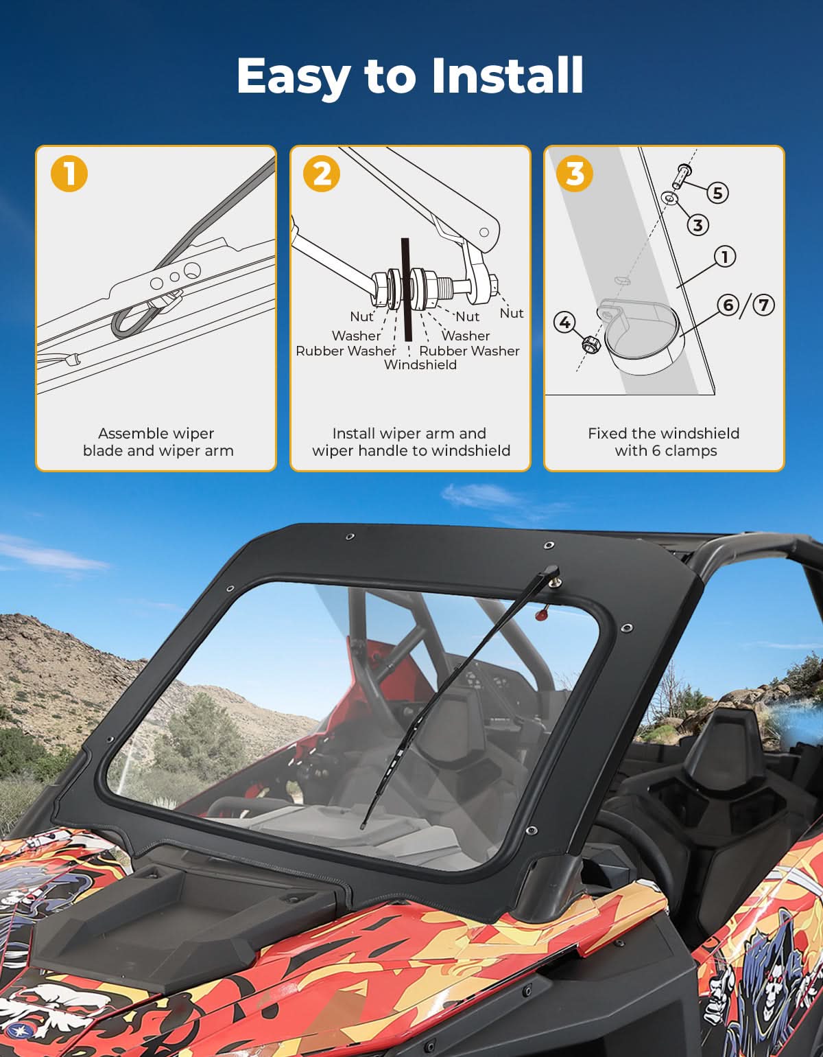 Kemimoto RZR PRO XP parabrezza vetro con tergicristallo