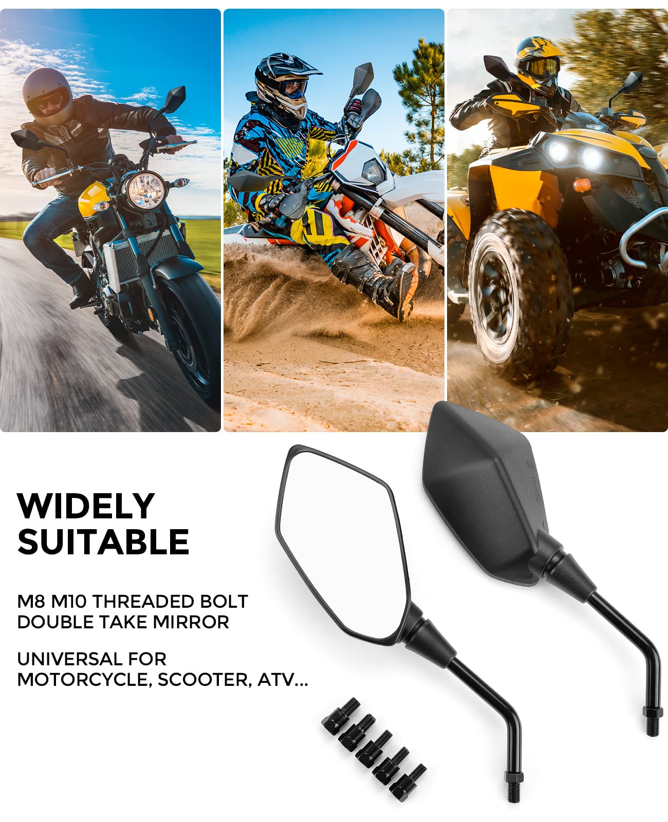 KEMIMOTO Specchi Moto Universali M8 M10 grandangolari