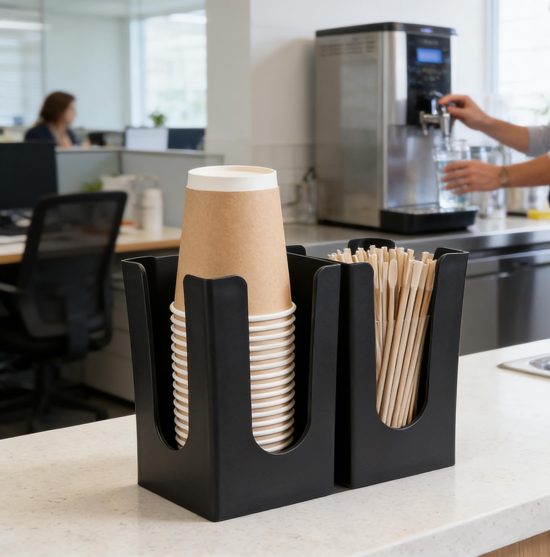 Kuuleyn dispenser bicchieri carta nero 2 scomparti plastica