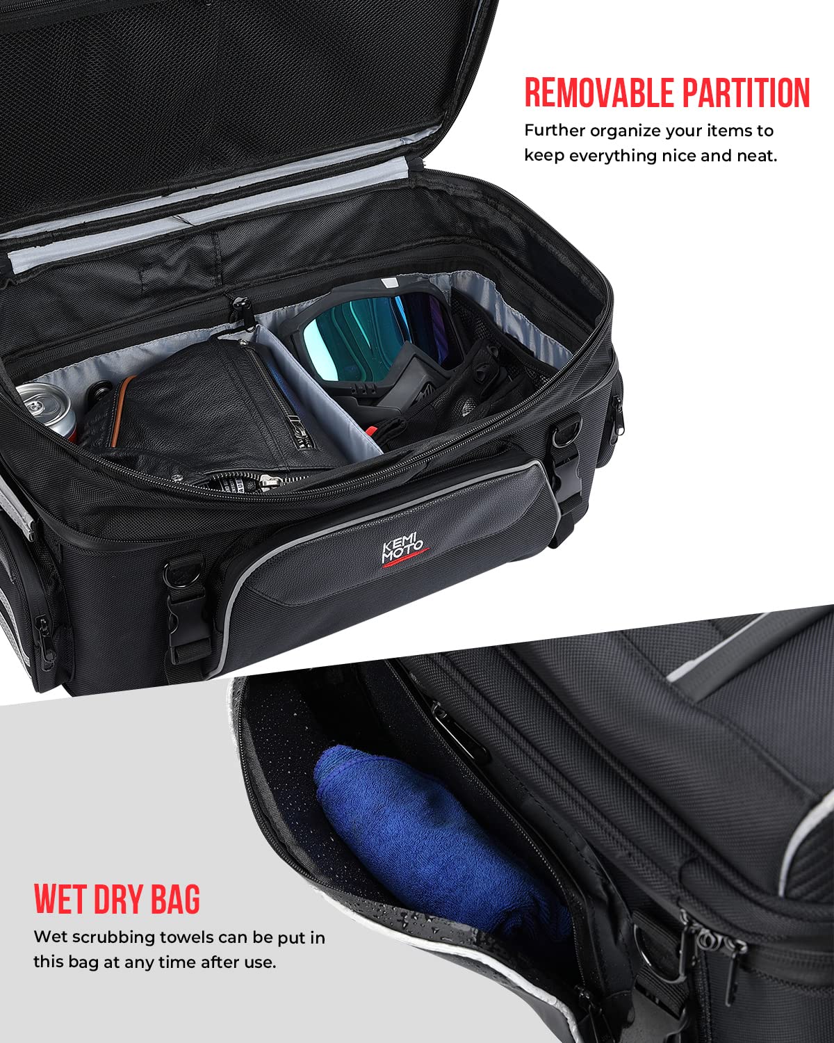 KEMIMOTO Tour-Pack borsa moto posteriore espandibile