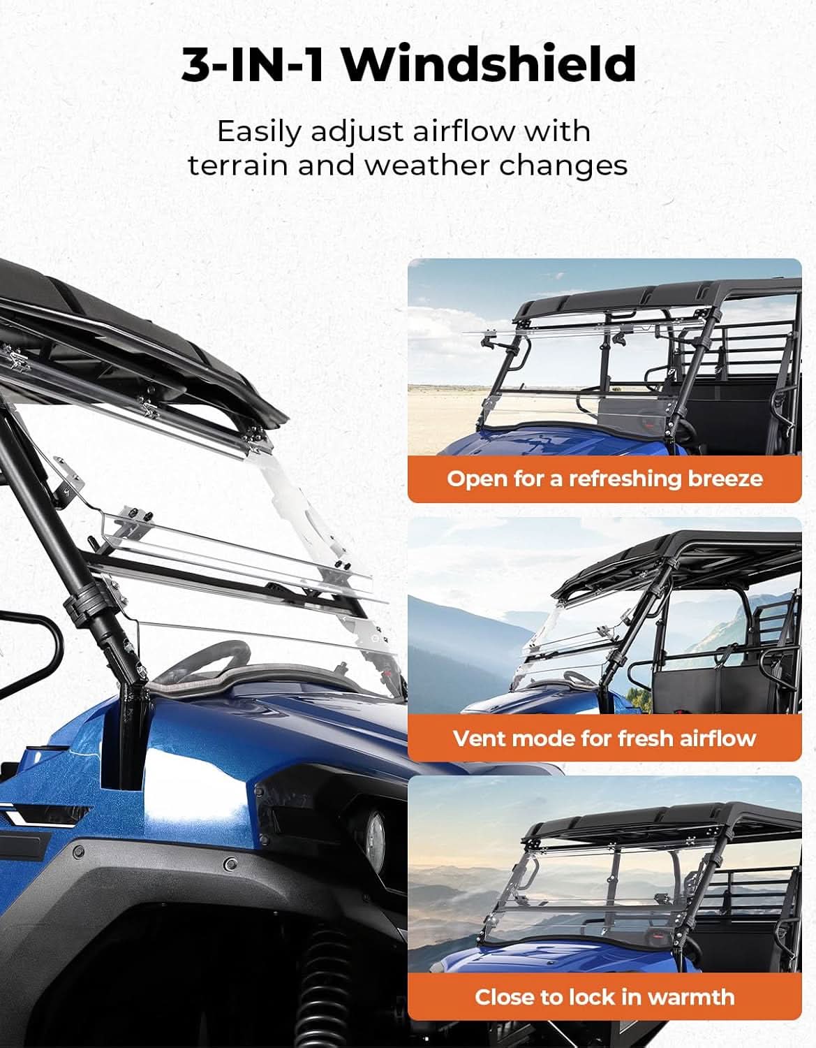 KEMIMOTO Parabrezza Anteriore 3-in-1 Kawasaki Mule Pro FXT