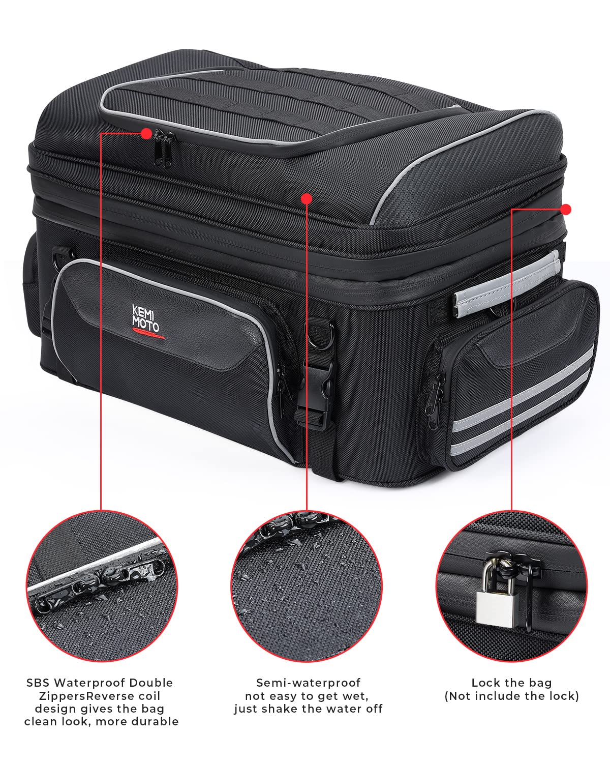 KEMIMOTO Tour-Pack borsa moto posteriore espandibile