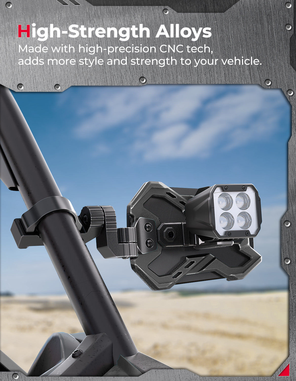 KEMIMOTO Mirror X specchi UTV coppia neri roll-bar 1.65-2" CNC