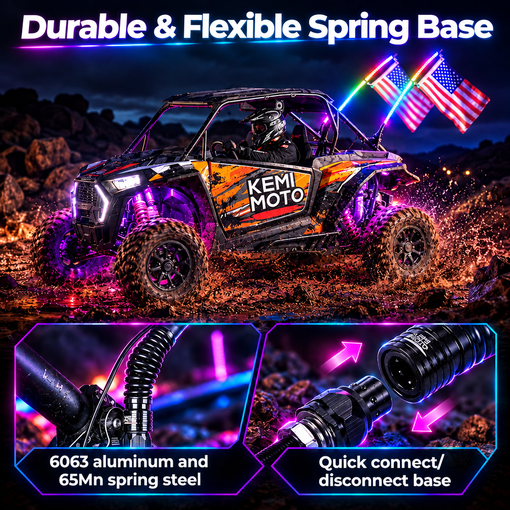 Kemimoto UTV kit luci whip LED 4FT + rock lights RGB 12V
