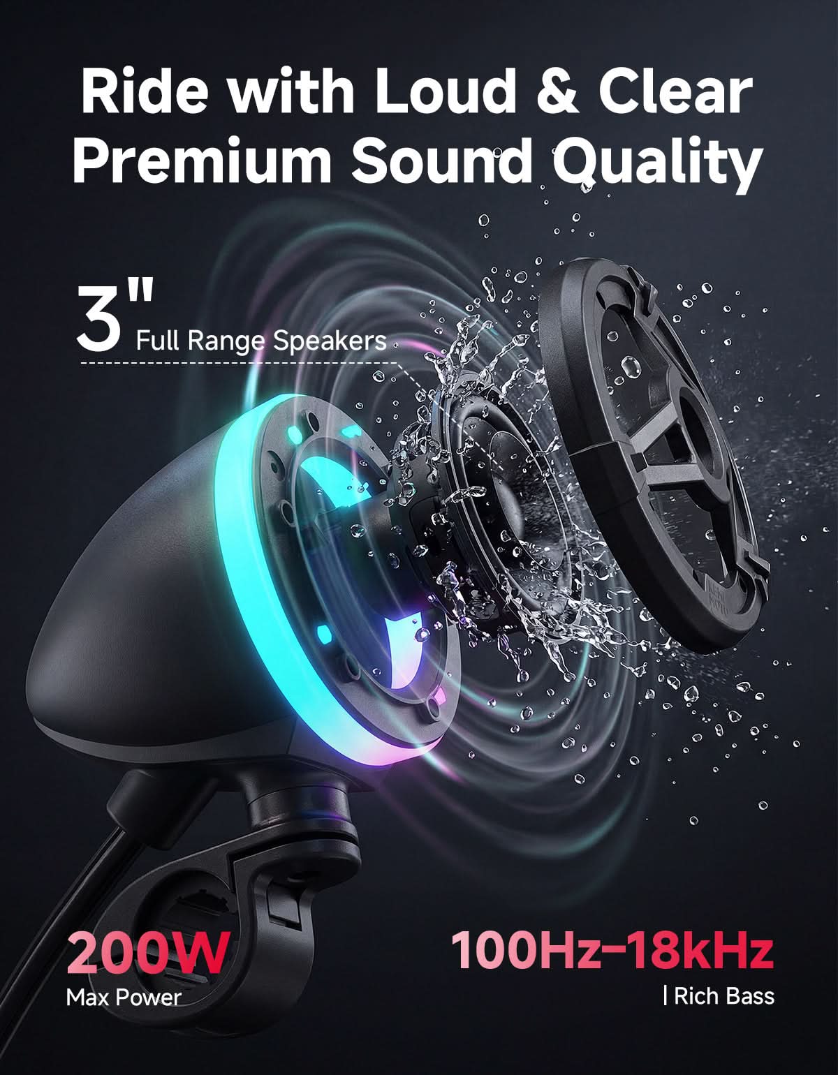 KEMIMOTO KMP3 cassa bluetooth moto manubrio RGB 50W