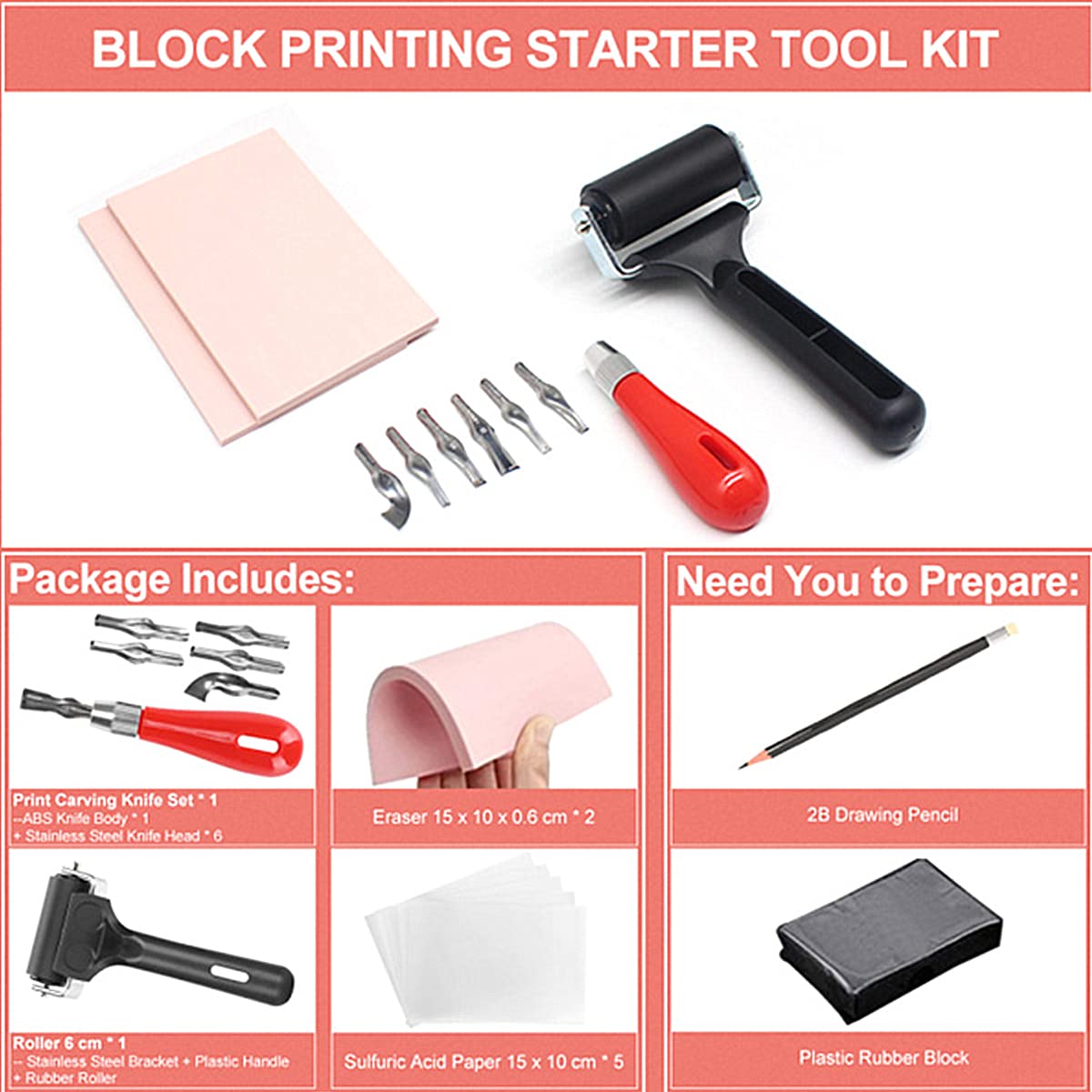 Hapivida kit timbri gomma completo con rullo 6 cm