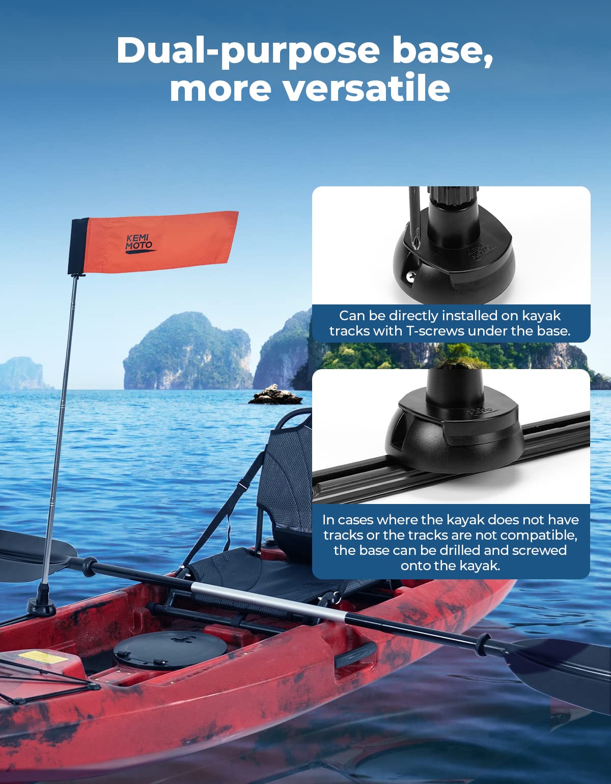 Kemimoto Bandiera kayak arancione con asta e borsa