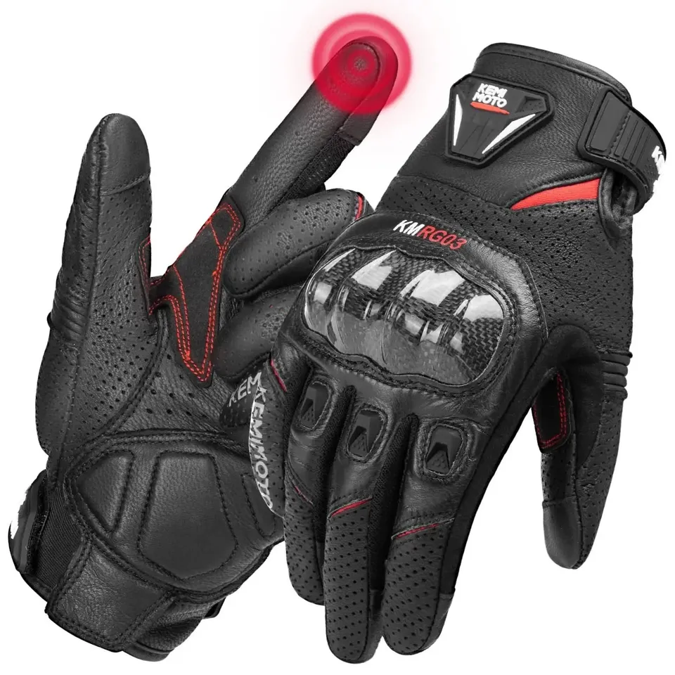 KEMIMOTO Guanti Moto Pelle Pecora Neri Touch Screen M