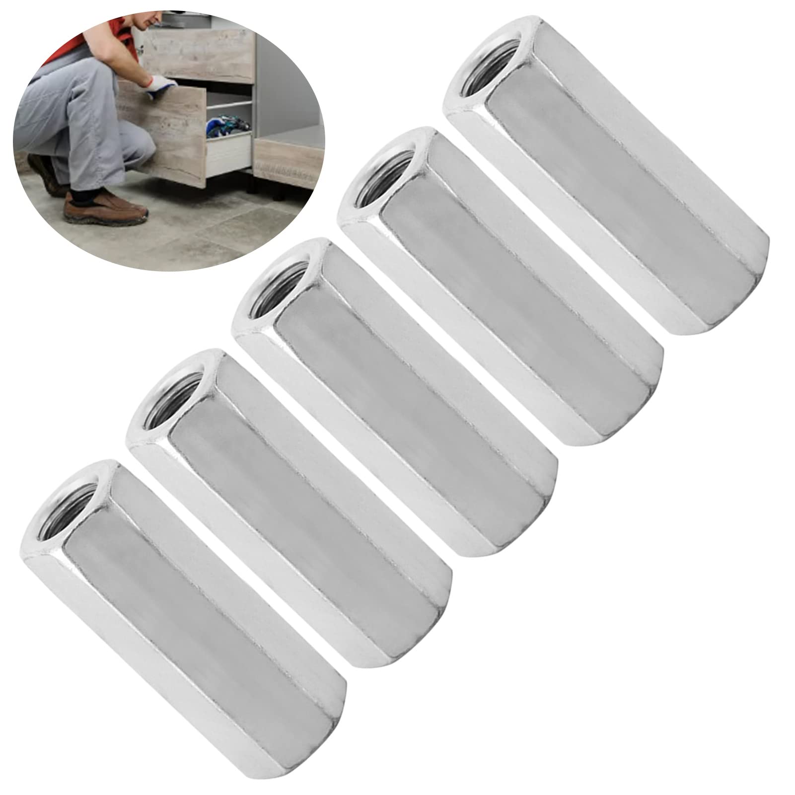 Kuuleyn M12x50 Dado Esagonale Lungo 5 Pezzi Acciaio Zincato
