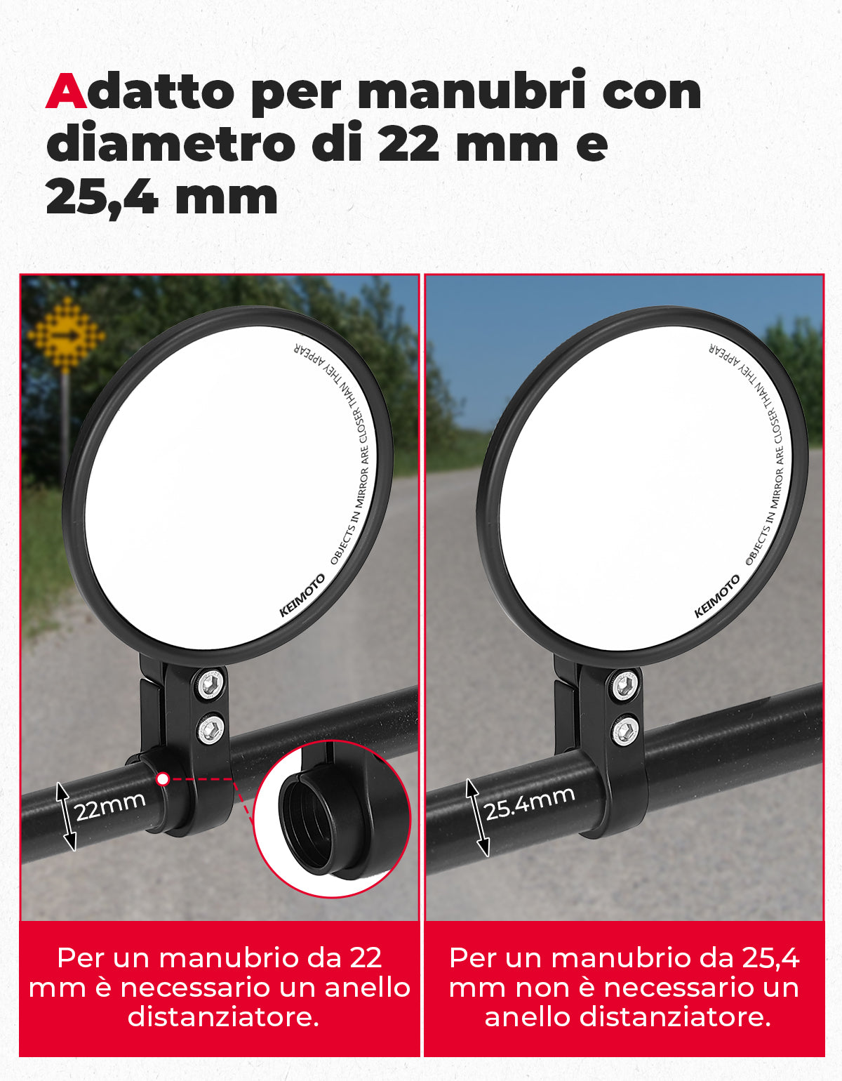 KEMIMOTO specchietti moto manubrio 22-25,4 mm regolabili