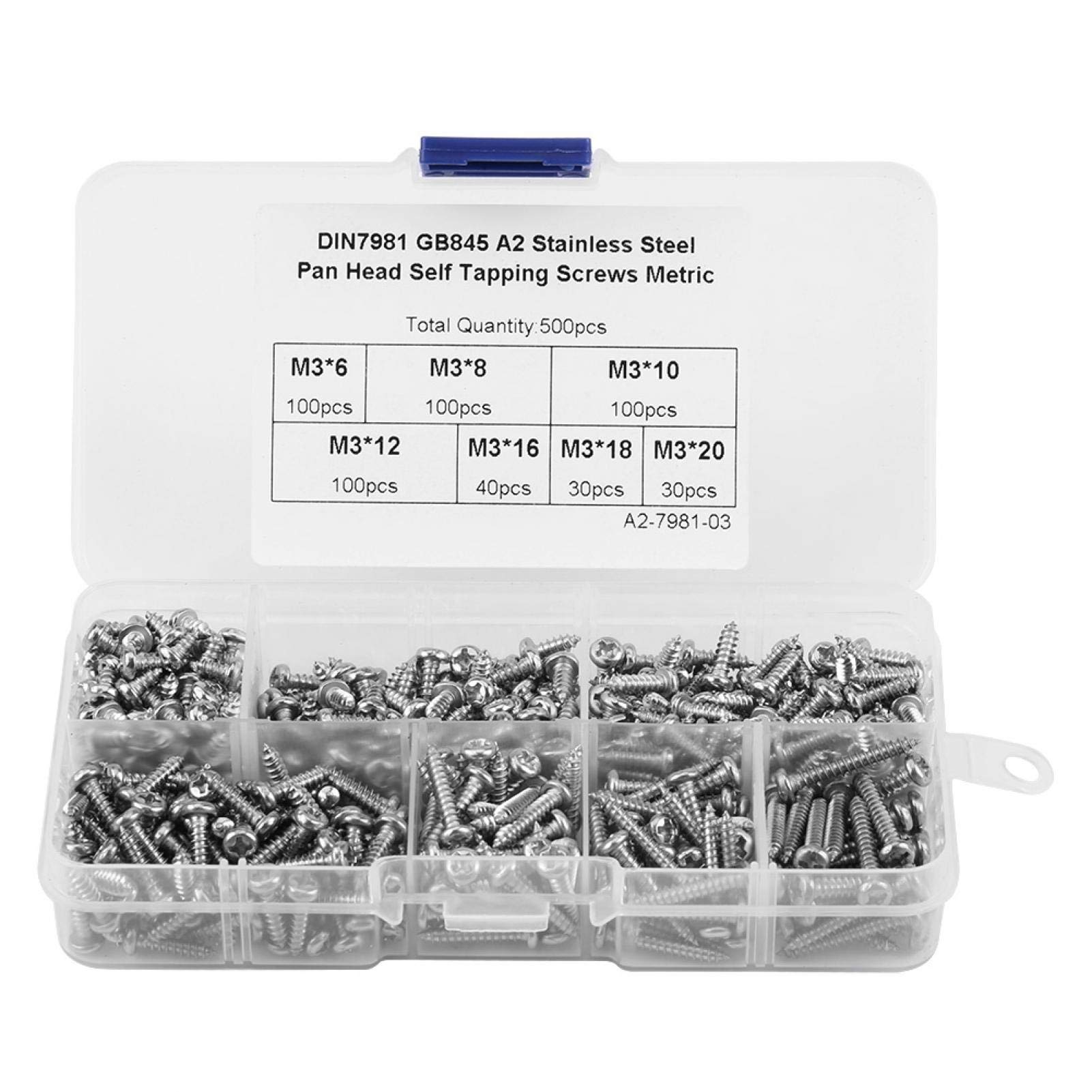 Kuuleyn Set Viti Autofilettanti M3 500 Pezzi Acciaio 304