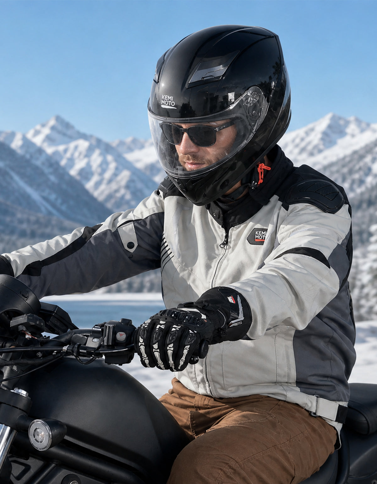 KEMIMOTO guanti moto invernali touchscreen beige antipioggia