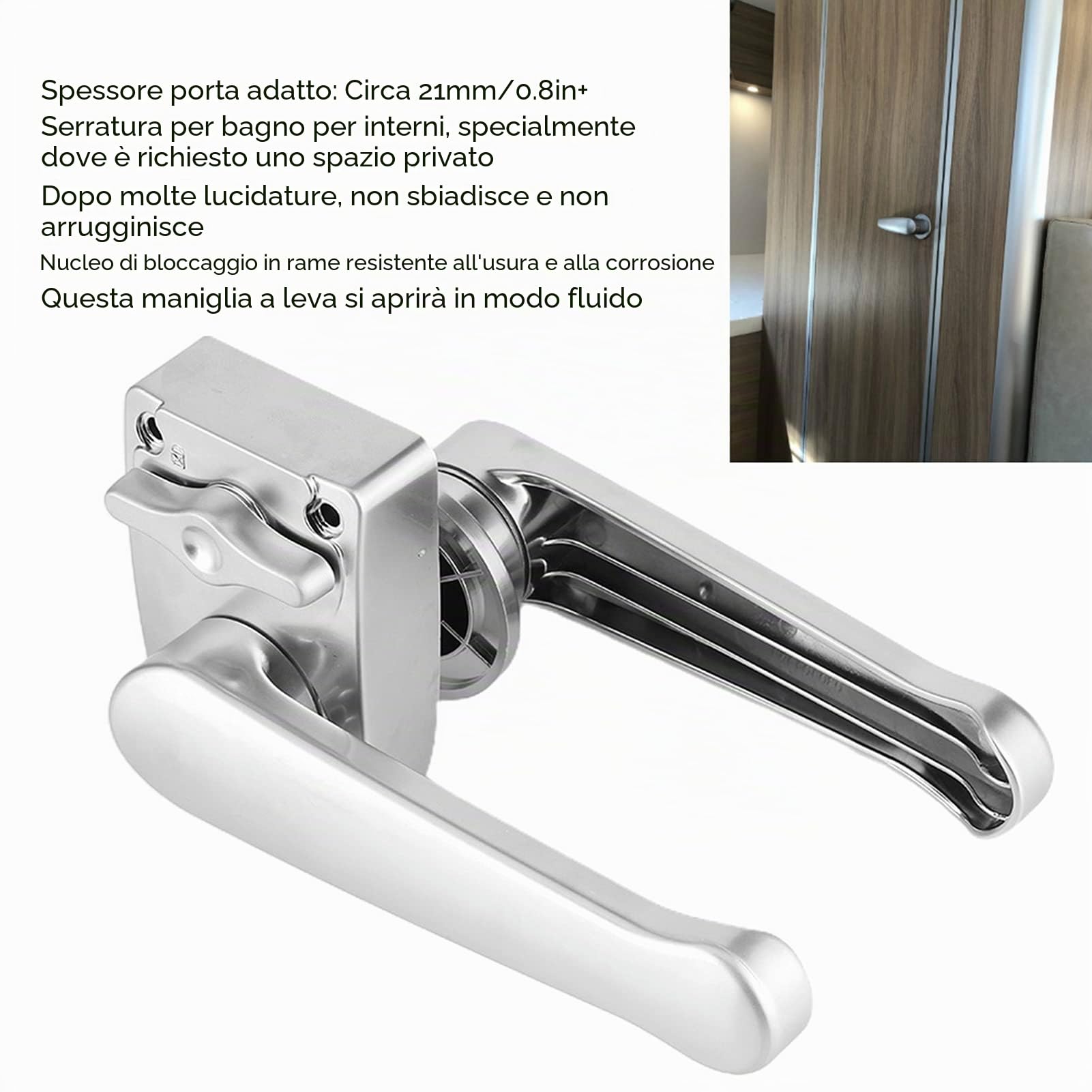 Kuuleyn Serratura Porta Bagno Camper 21 mm Argento ABS